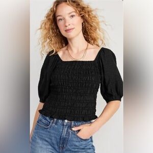 Old Navy Black Smocked Blouse